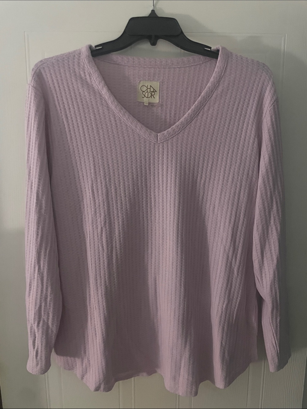 Chaser Lavender V-Neck Ribbed Knit Sweater